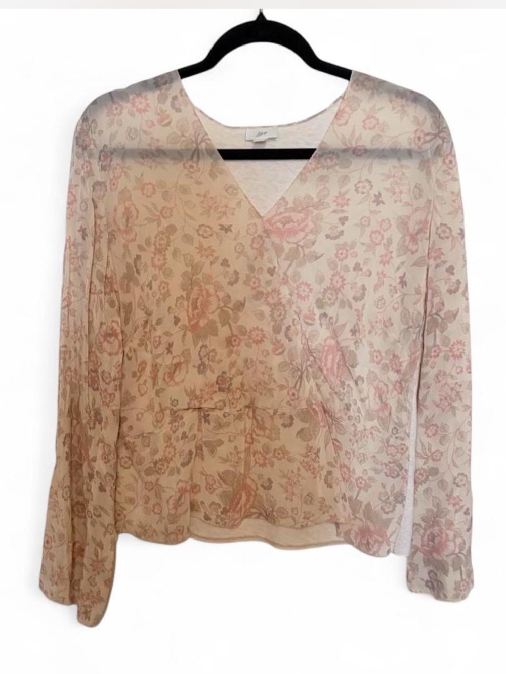 J. Jill Sheer Floral Wrap-Style Blouse - Blush and Cream